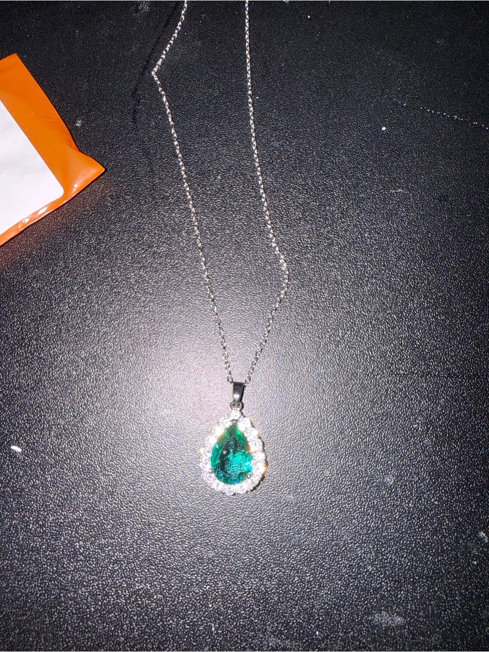 Emerald Teardrop Pendant Necklace - Silver Chain